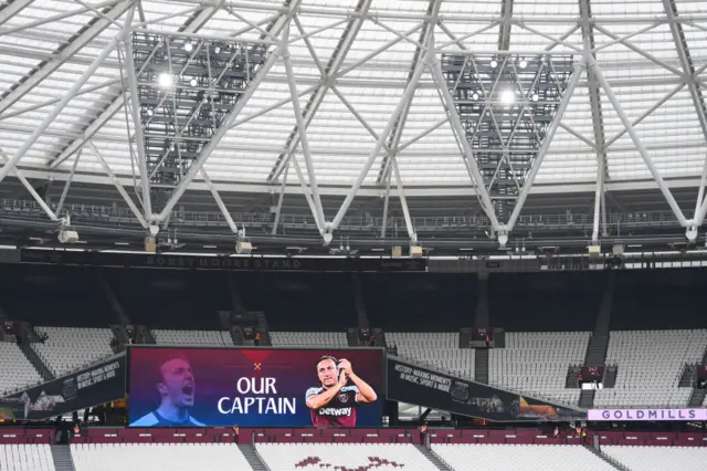 Mark Noble on the big screen at London Stadium