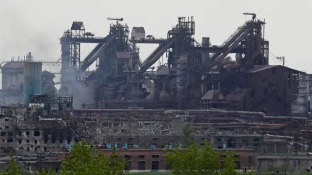 Destroyed facilities of Azovstal Iron and Steel Works in Mariupol