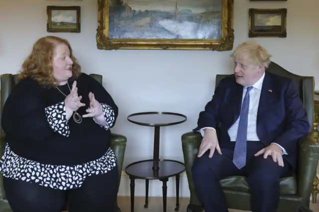 Naomi Long and Boris Johnson