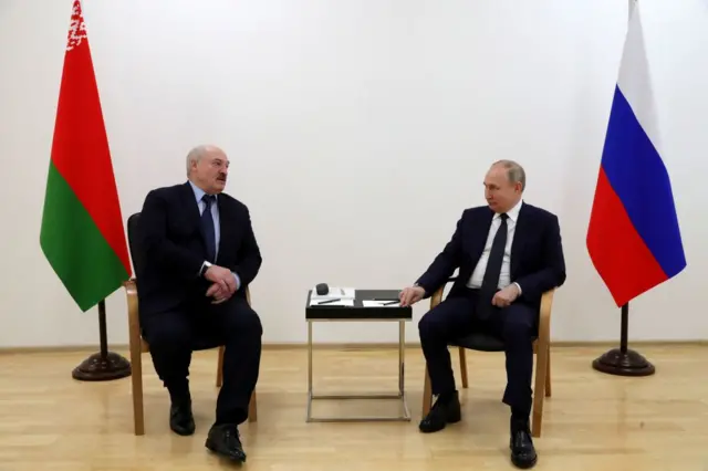 Belarusian President Alexander Lukashenko and Russia's President Vladimir Putin