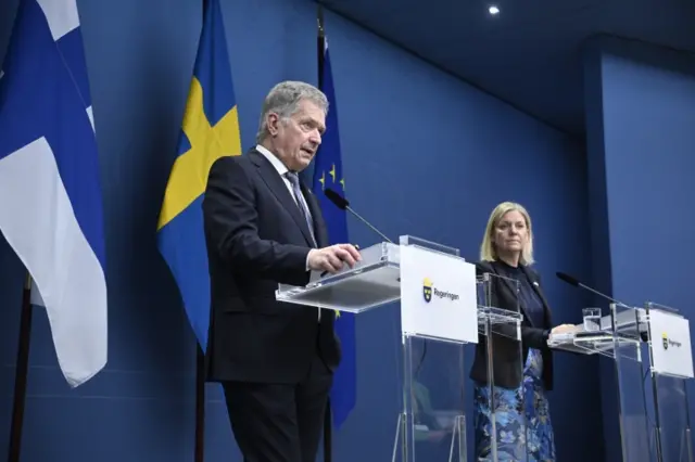 Finland's President Sauli Niinisto and Sweden's Prime Minister Magdalena Andersson