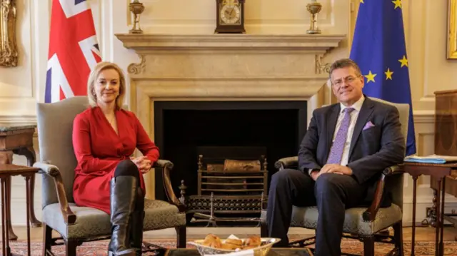 UK Foreign Secretary Liz Truss and European Commission chief Brexit negotiator Maroš Šefčovič