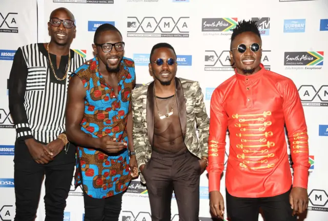 Sauti Sol of Kenya seen on the red carpet at the 2015 MTV Africa Music Awards on July 18,2015