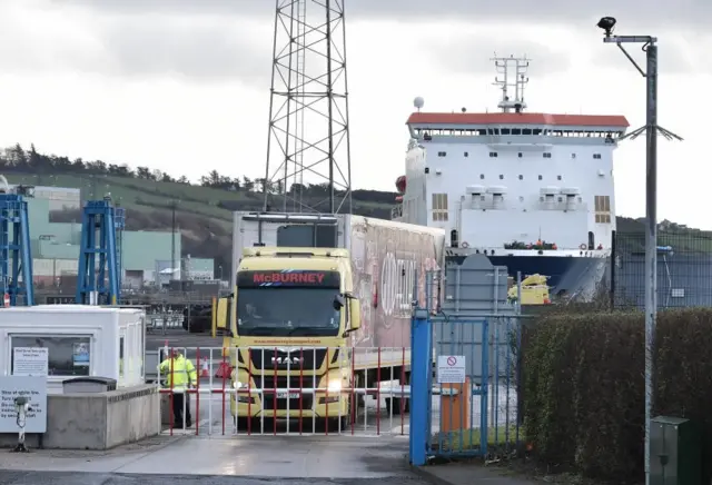 A ferry arrives into Larne, Northern Ireland