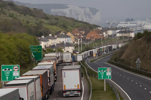 Lorries queuing at Dover Port