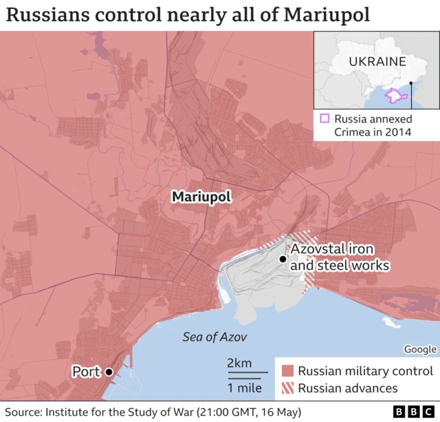 A graphic showing the extent of Russia's control over Mariupol