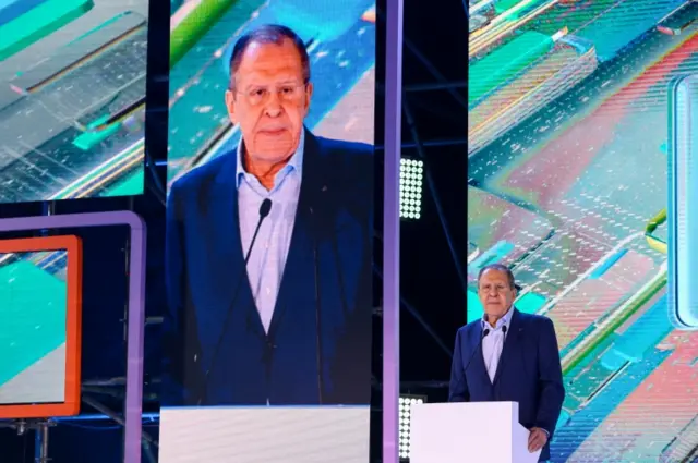 Russian Foreign Minister Sergei Lavrov delivers a speech at a Russian society Znanie (Knowledge) event in Moscow, Russia May 17, 2022