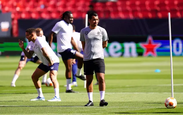 Rangers manager Giovanni van Bronckhorst at training in Seville