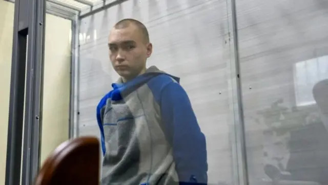 Vadim Shishimarin in defendants cage during trial for war crimes