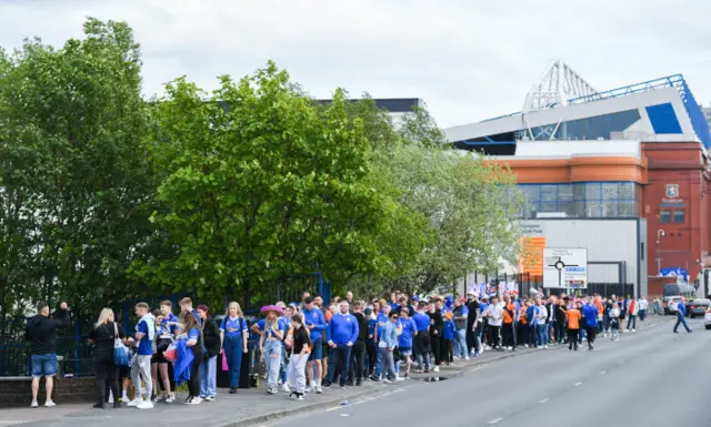 Fans queue for entry to the Wee Rangers Club