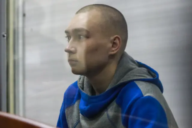 Russian soldier Vadim Shishimarin sits in the defendant's box