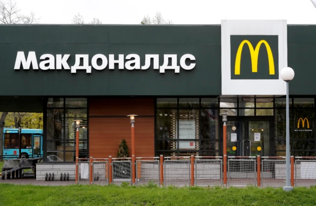 A view of a closed McDonald"s restaurant in St. Petersburg