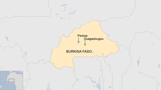 A map showing Perkoa and Ouagadougou in Burkina Faso.