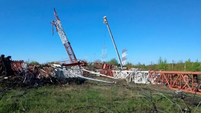 Wrecked radio masts in Grigoriopol, Transnistria