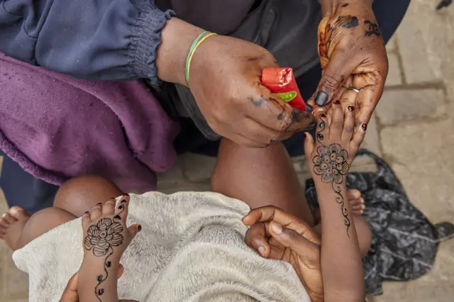 Henna was applied to the hands of girls with special designs ahead of Eid Al-Fitr in Lagos, Nigeria on May 1, 2022.