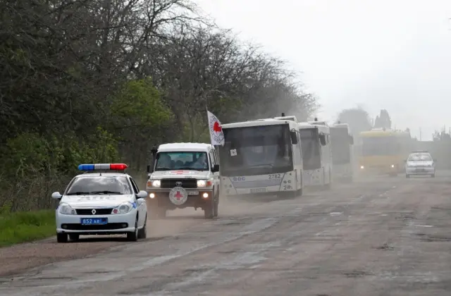 Image shows evacuation convoy