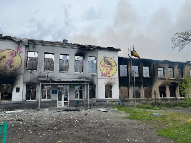 Remains of a destroyed school in the Donetsk region