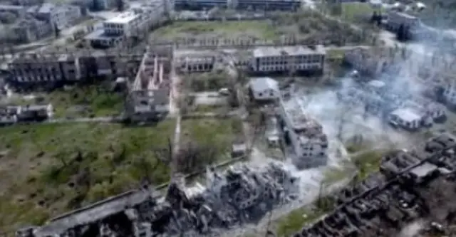 Aerial photo shows devastated buildings in Rubizhne