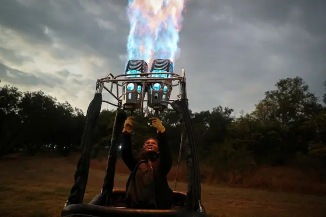 Balloonist Semakaleng Mathebula preparing for take-off