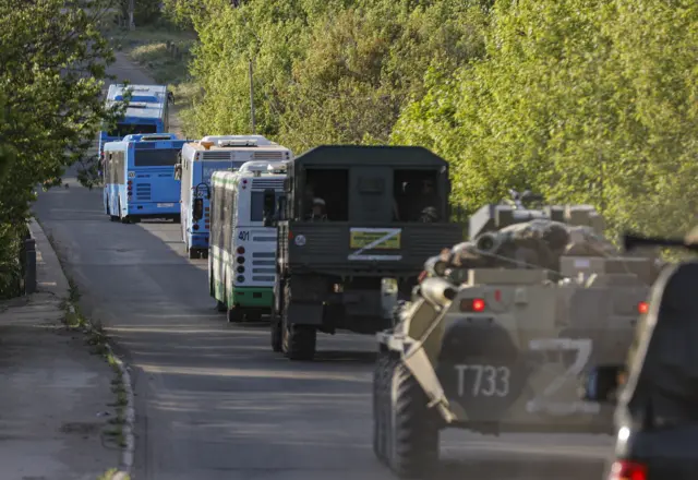 A military convoy which took some Ukrainian troops out of Azovstal and into Russian-controlled territories