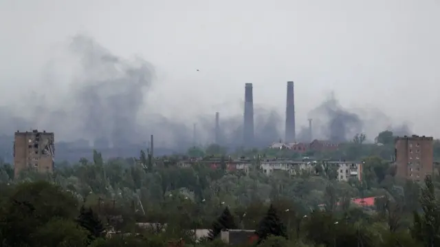 Wide shot of the Azovstal metal works