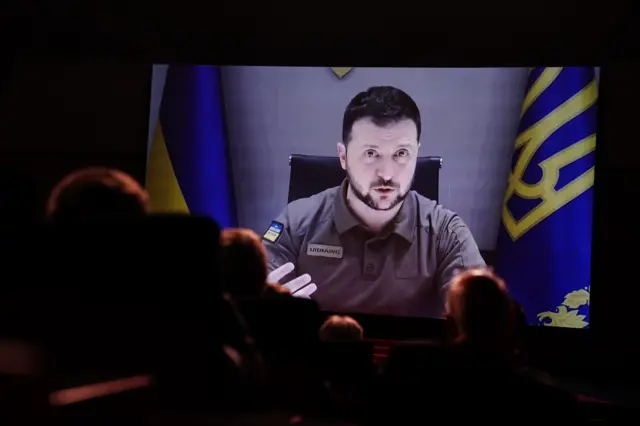 President Zelensky speaking at the opening ceremony of the 75th annual Cannes Film Festival