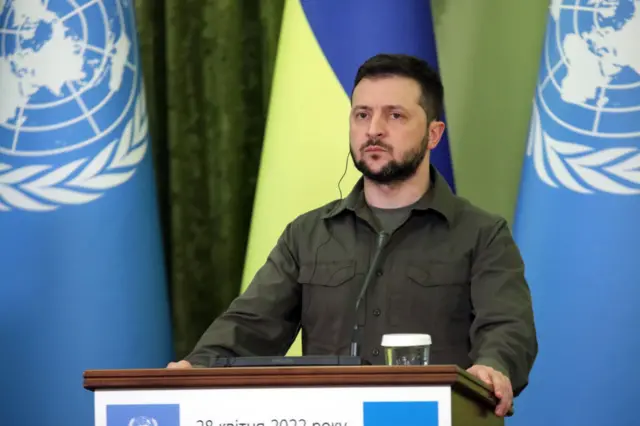President Zelensky pictured at a recent press conference