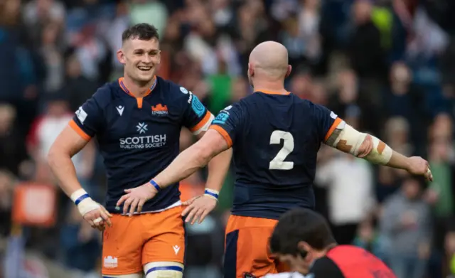 Edinburgh's Magnus Bradbury and Dave Cherry at full-time