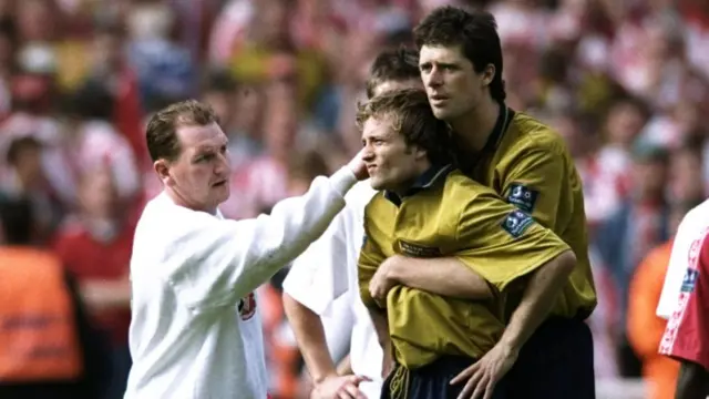 Michael Gray consoled after his 1998 penalty miss versus Charlton