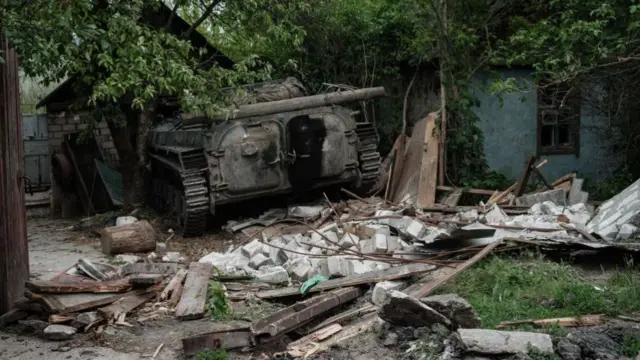 A ruined military building with nearby rubble