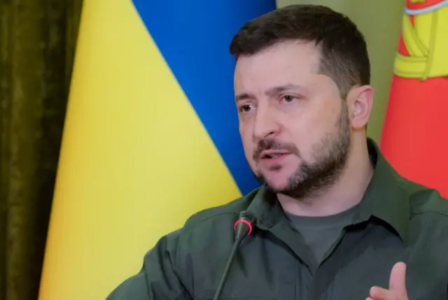 President Zelensky speaks at a press conference on Saturday