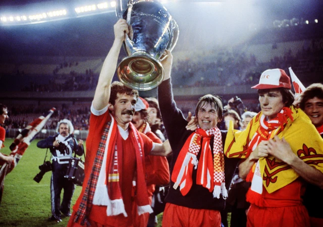 Liverpool's players celebrate winning the European Cup in 1981