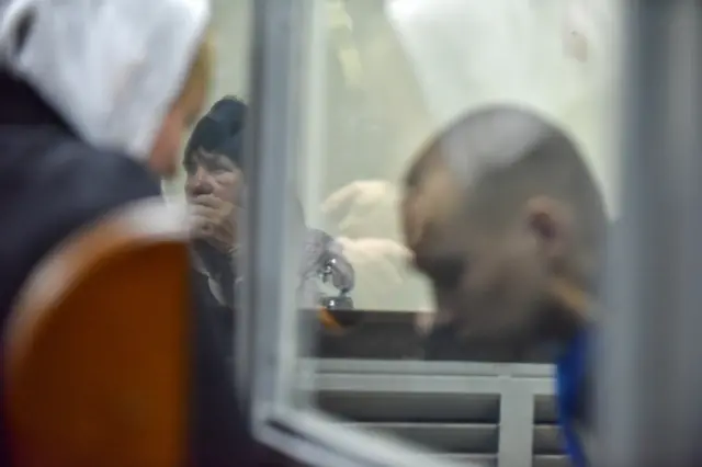 Oleksandr Shelipov's widow at a court hearing of the Russian soldier who admitted to killing her husband