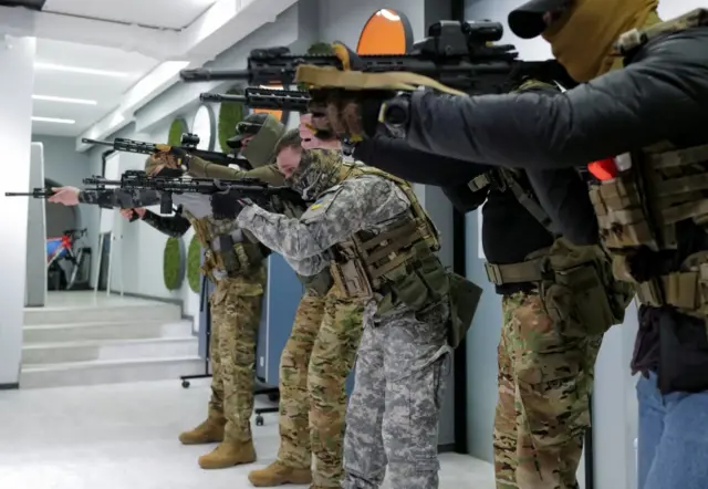 Ukraine's territorial defence volunteers train in Lviv. File photo