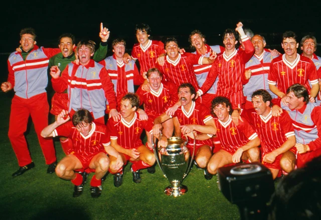 Liverpool's players celebrate winning the European Cup in 1984