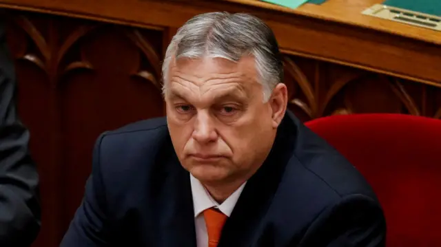 Hungarian prime minister Viktor Orban sitting in Hungary's parliament