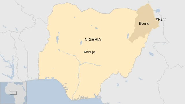 A map showing Rann town in Borno state, Nigeria