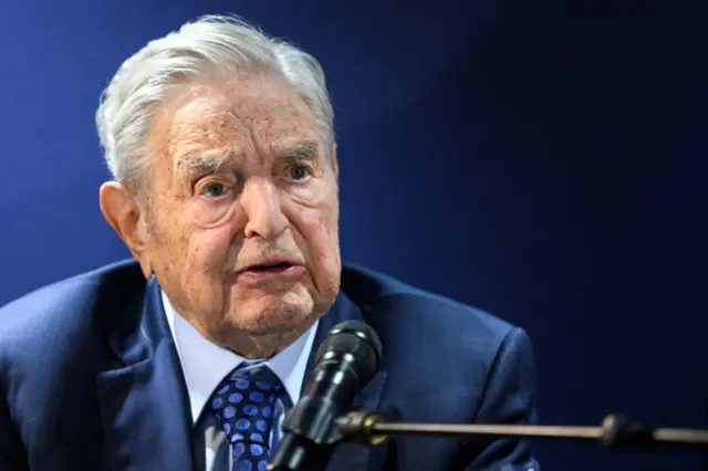 Hungarian-born US investor and philanthropist George Soros answers to questions after delivering a speech on the sidelines of the World Economic Forum (WEF) annual meeting in Davos on May 24, 2022.