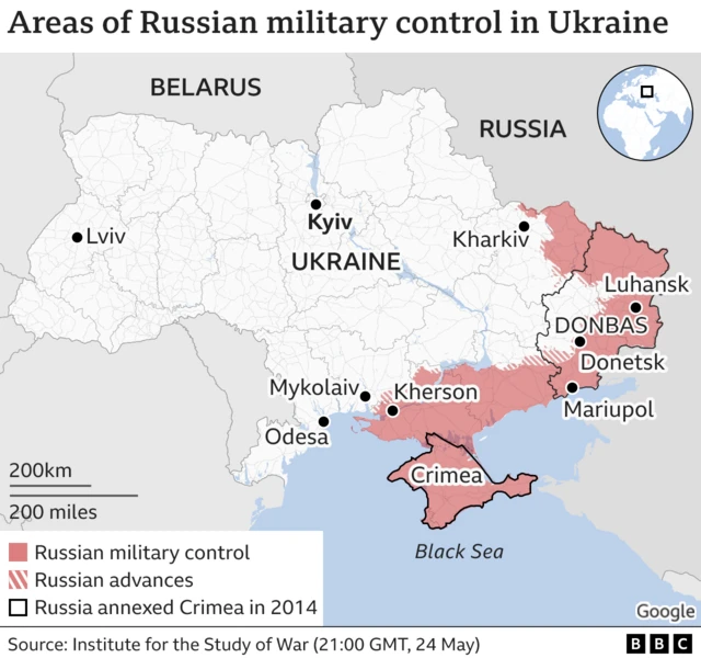 Areas of Russian military control in Ukraine