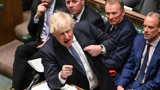 Boris Johnson speaking animatedly in the House of Commons chamber