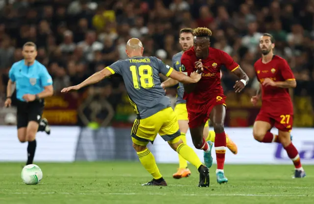 Austrian defender Gernot Trauner hauls down Tammy Abraham