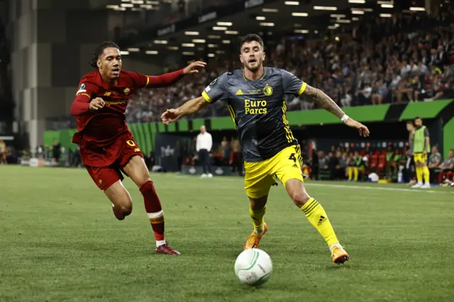 Chris Smalling of AS Roma and Marcos Senesi of Feyenoord during the UEFA Conference League Final