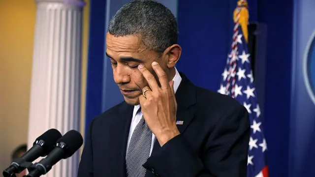 Obama wiped away tears in 2012 as he spoke about the children killed at Sandy Hook Elementary School