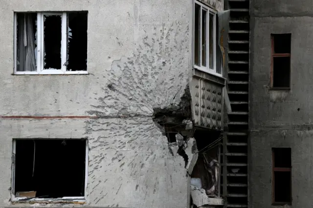 A mark of a shelling is seen at Severnaya Saltyvka residential area, as Russia"s attack on Ukraine continues, in Kharkiv, Ukraine May 26,