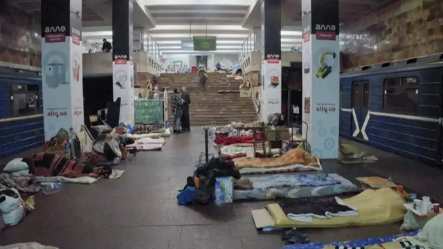 Makeshift housing places in a metro station after the restart of the metro service in Kharkiv