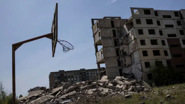 Building damaged in a missile strike in Kramatorsk, Donetsk