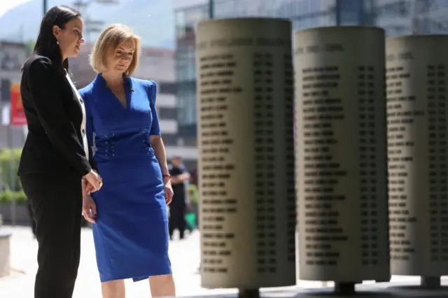 Liz Truss (right) with Sarajevo's mayor Benjamina Karic