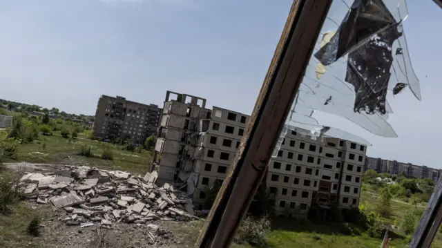 Building damaged in a missile strike in Kramatorsk, Donetsk