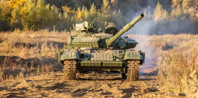 A Russian tank seen in a field
