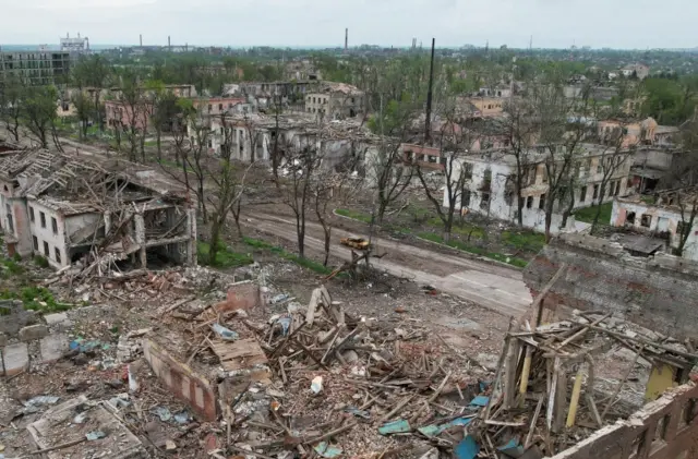 Damaged buildings in Mariupol